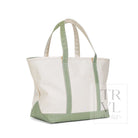 MAXI TOTE - COATED CANVAS Large NATURAL With GINGHAM MOSS TRIM - Tote Bags