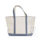 MAXI TOTE - COATED CANVAS Large NATURAL With GINGHAM NAVY TRIM - Tote Bags