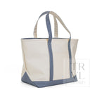MAXI TOTE - COATED CANVAS Large NATURAL With GINGHAM NAVY TRIM - Tote Bags