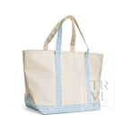 MAXI TOTE - COATED CANVAS Large NATURAL With PETITE FLEUR BLUE TRIM - Tote Bags