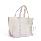 MAXI TOTE - COATED CANVAS Large NATURAL With PETITE FLEUR PINK TRIM - Tote Bags