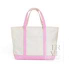 MAXI TOTE - COATED CANVAS NAT With GINGHAM PINK TRIM - Tote Bags