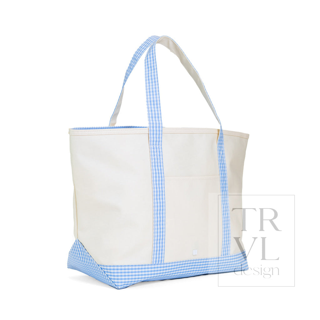 MAXI TOTE - COATED CANVAS NATURAL with SKY TRIM - Tote Bags