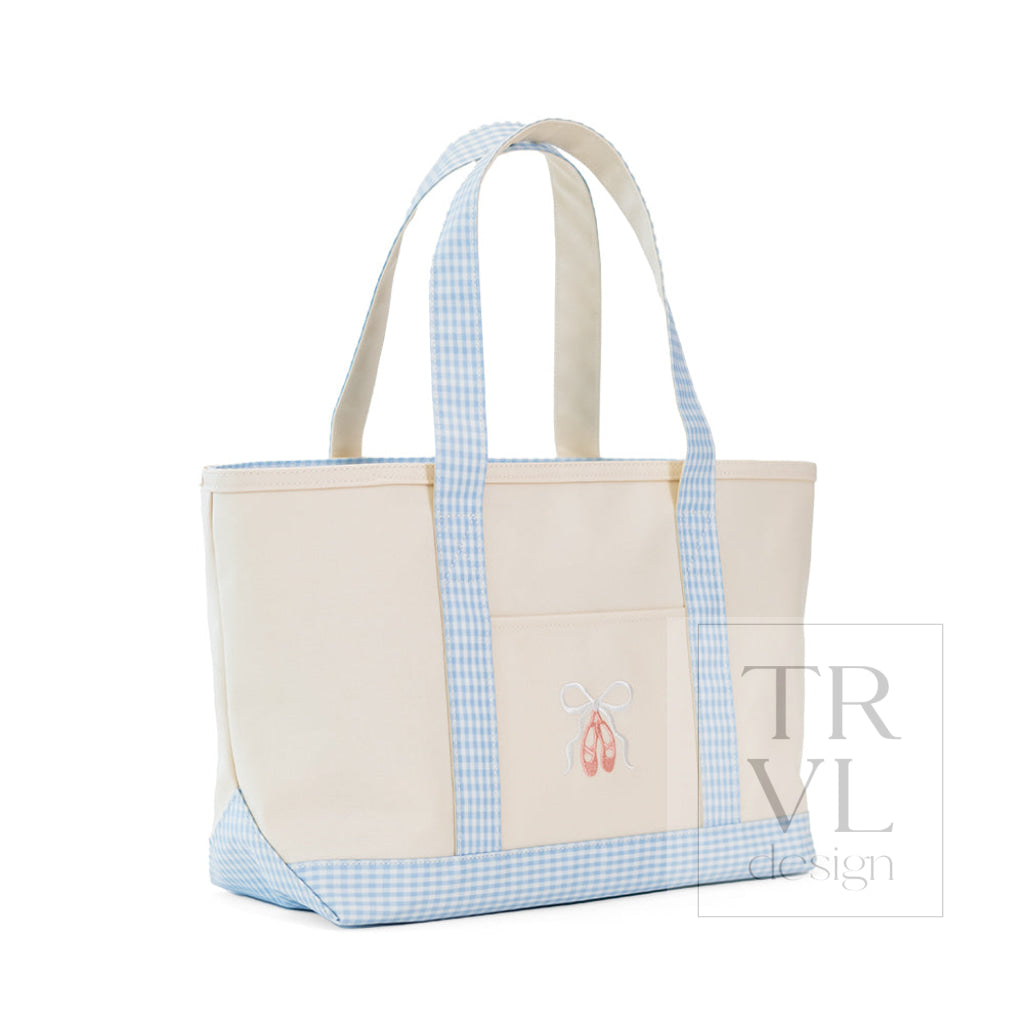 MEDIUM TOTE - COATED CANVAS NATURAL with BALLET MIST TRIM - Tote Bags