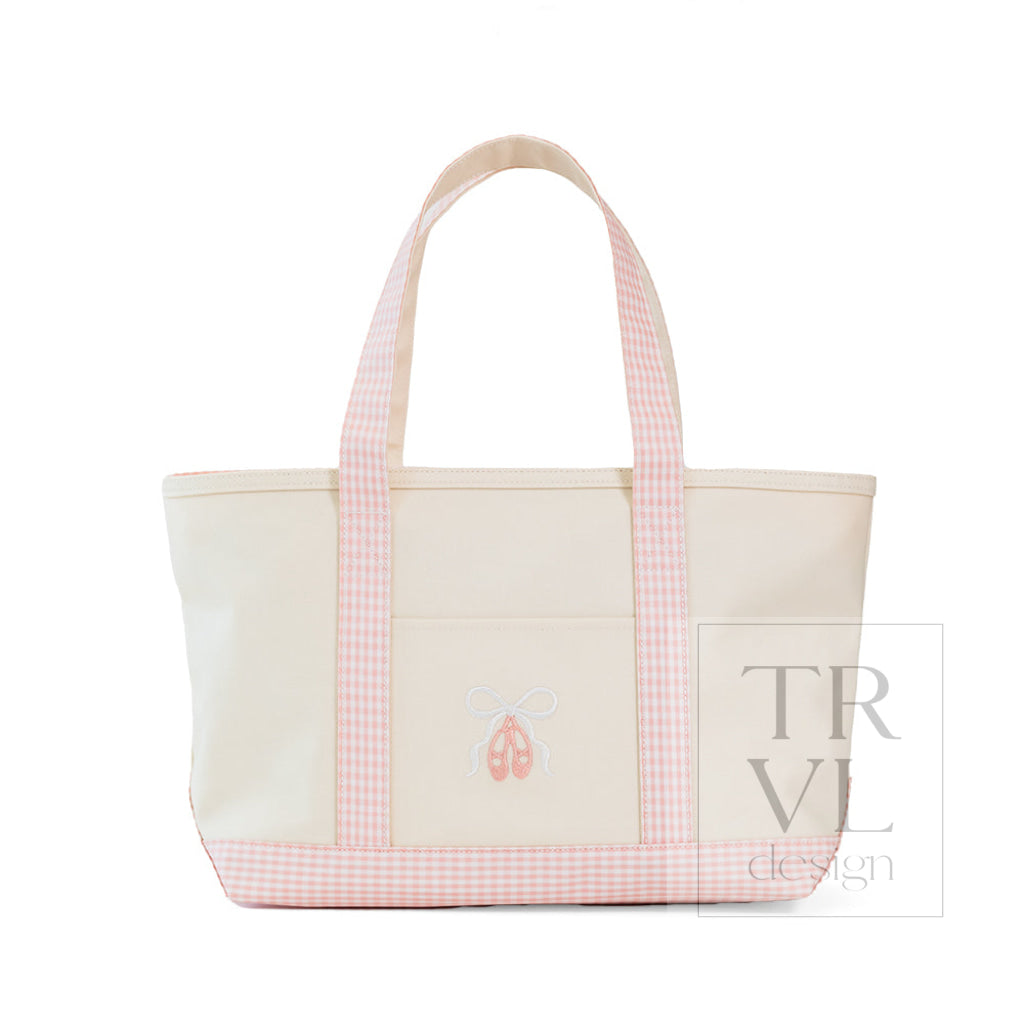 MEDIUM TOTE - COATED CANVAS NATURAL with BALLET TAFFY TRIM - Tote Bags