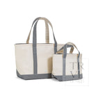 MEDIUM TOTE - COATED CANVAS NATURAL with GINGHAM BLACK TRIM - Tote Bags