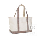 MEDIUM TOTE - COATED CANVAS NATURAL with GINGHAM COCO TRIM - Tote Bags