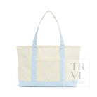 MEDIUM TOTE - COATED CANVAS NATURAL with GINGHAM MIST TRIM - Tote Bags