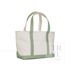 MEDIUM TOTE - COATED CANVAS NATURAL with GINGHAM MOSS TRIM - Tote Bags