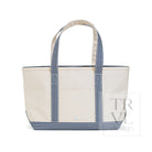 MEDIUM TOTE - COATED CANVAS NATURAL with GINGHAM NAVY TRIM - Tote Bags