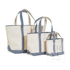 MEDIUM TOTE - COATED CANVAS NATURAL with GINGHAM NAVY TRIM - Tote Bags