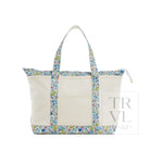 MEDIUM TOTE - COATED CANVAS NATURAL with POSIES TRIM - Tote Bags