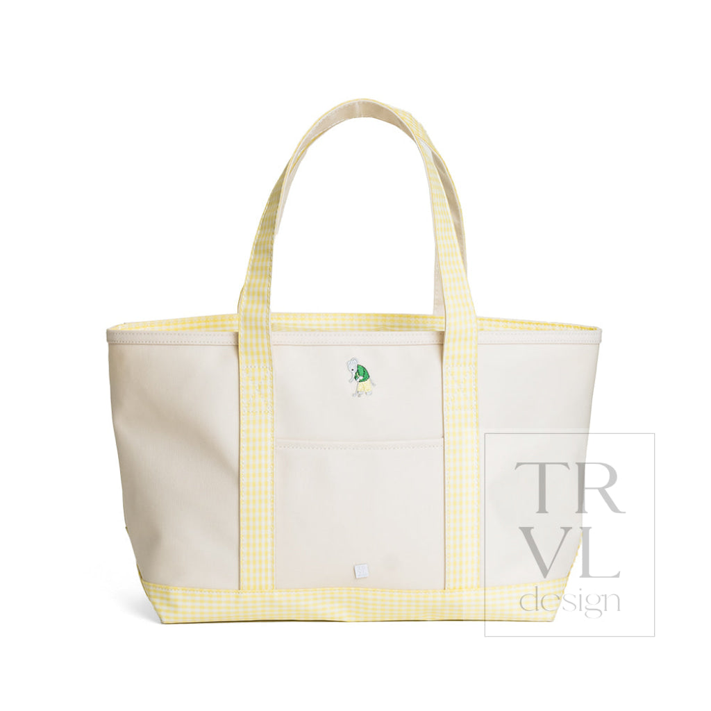 MEDIUM TOTE - ERNIE COATED CANVAS NATURAL with BUTTERCUP TRIM - Tote Bags