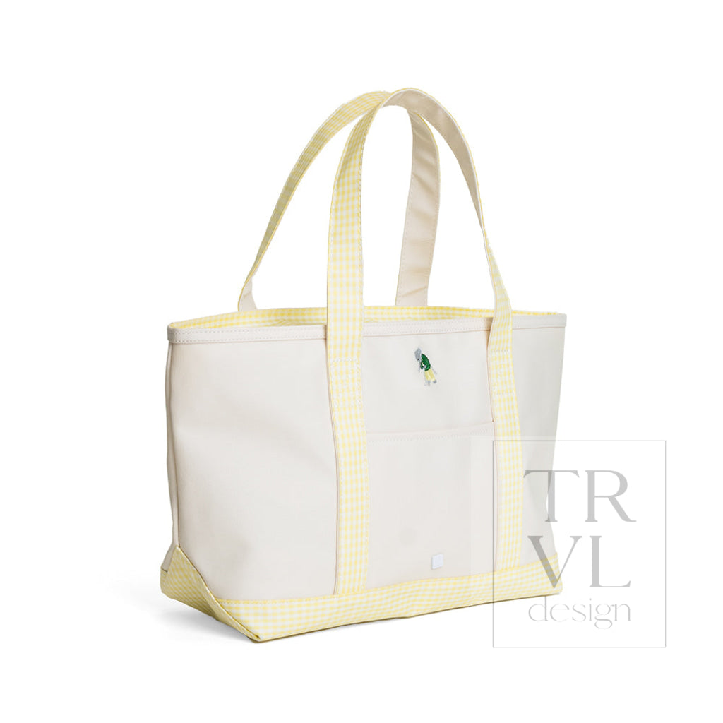 MEDIUM TOTE - ERNIE COATED CANVAS NATURAL with BUTTERCUP TRIM - Tote Bags