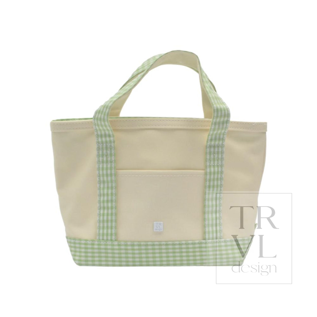 MINI TOTE - COATED CANVAS NATURAL With GINGHAM LEAF TRIM - Tote Bags