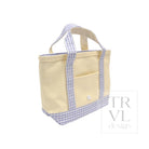 MINI TOTE - COATED CANVAS NATURAL With GINGHAM LILAC TRIM - Tote Bags