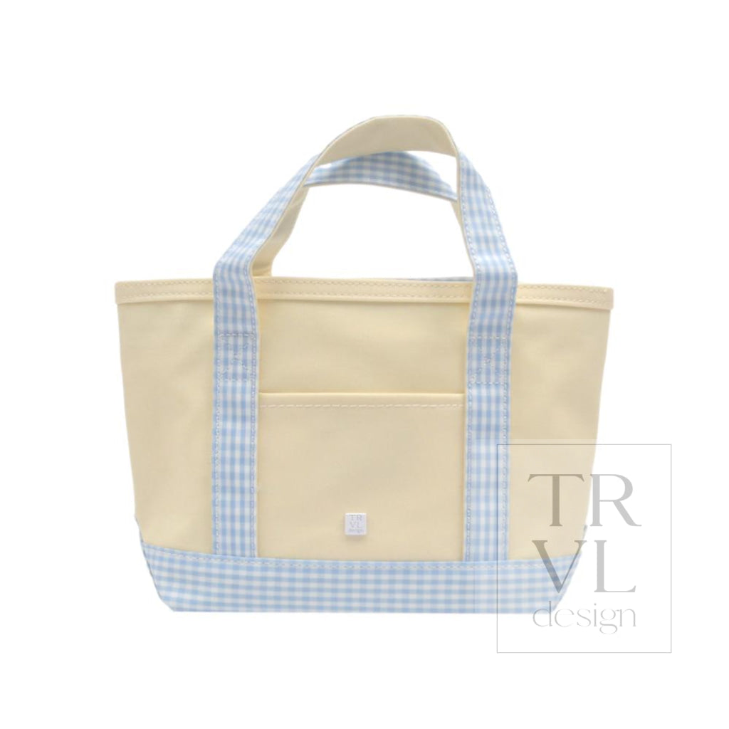 MINI TOTE - COATED CANVAS NATURAL With GINGHAM MIST TRIM - Tote Bags