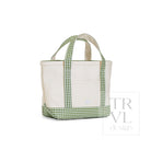MINI TOTE - COATED CANVAS NATURAL With GINGHAM MOSS TRIM - Tote Bags