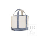 MINI TOTE - COATED CANVAS NATURAL With GINGHAM NAVY TRIM - Tote Bags