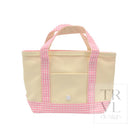 MINI TOTE - COATED CANVAS NATURAL With GINGHAM PINK TRIM - Tote Bags