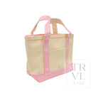 MINI TOTE - COATED CANVAS NATURAL With GINGHAM PINK TRIM - Tote Bags
