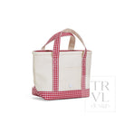 MINI TOTE - COATED CANVAS NATURAL With GINGHAM RED TRIM - Tote Bags