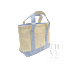 MINI TOTE - COATED CANVAS NATURAL With GINGHAM SKY TRIM - Tote Bags