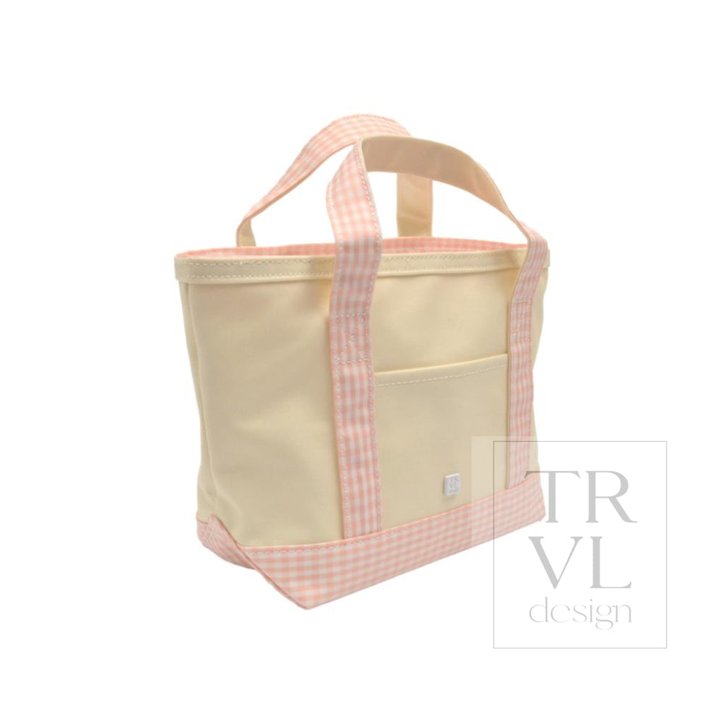 MINI TOTE - COATED CANVAS NATURAL With GINGHAM TAFFY TRIM - Tote Bags