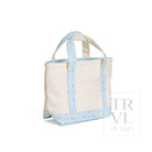 MINI TOTE - COATED CANVAS NATURAL With PETITE FLEUR BLUE TRIM - Tote Bags