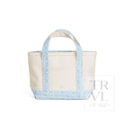 MINI TOTE - COATED CANVAS NATURAL With PETITE FLEUR BLUE TRIM - Tote Bags
