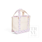 MINI TOTE - COATED CANVAS NATURAL With PETITE FLEUR PINK TRIM - Tote Bags