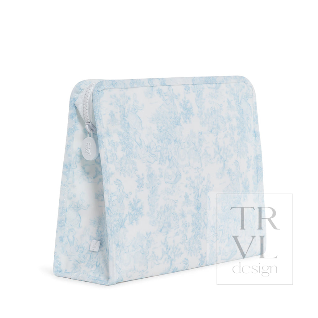 Roadie Large - Bunny Toile Blue Zip Pouch *New!