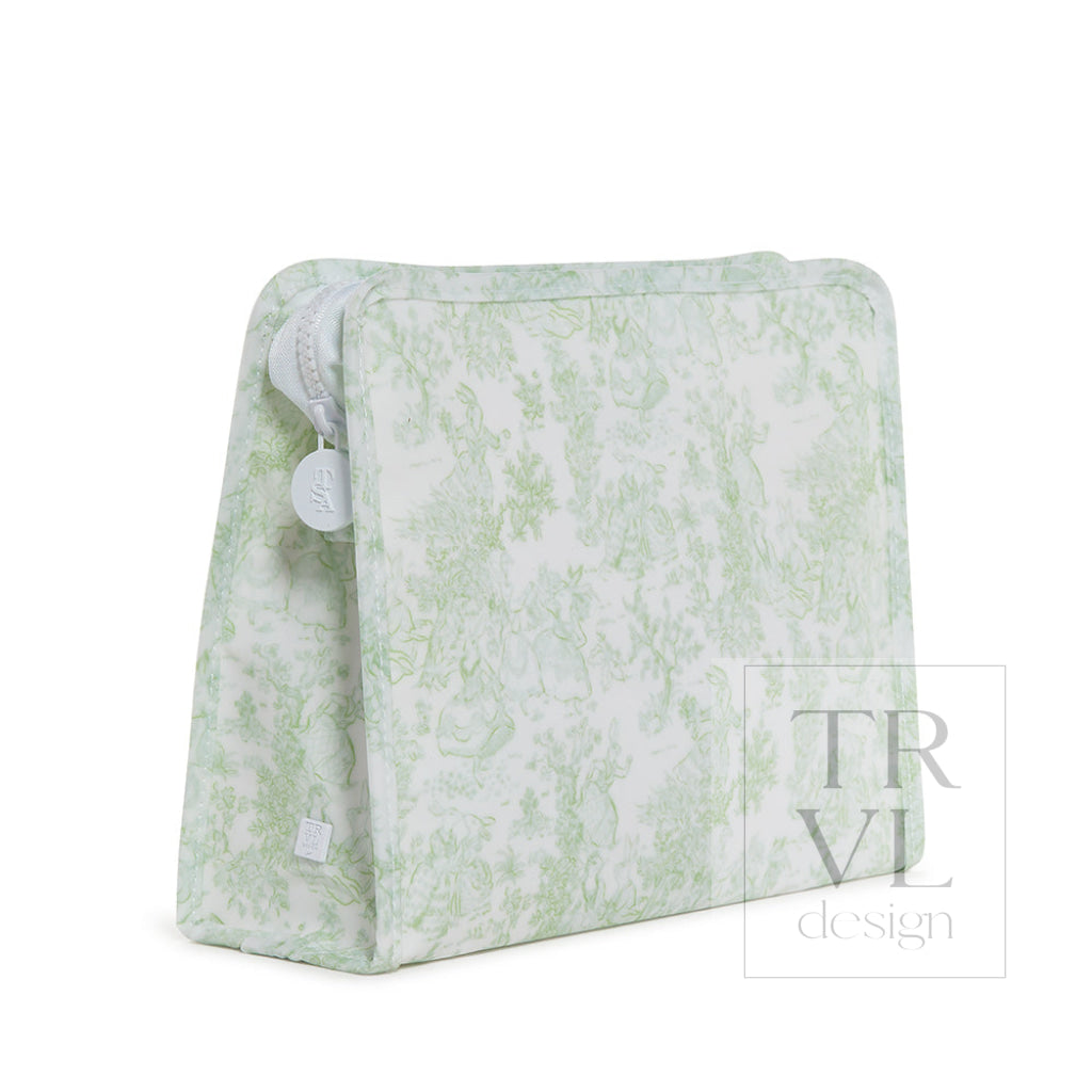 Roadie Large - Bunny Toile Green Zip Pouch *New!