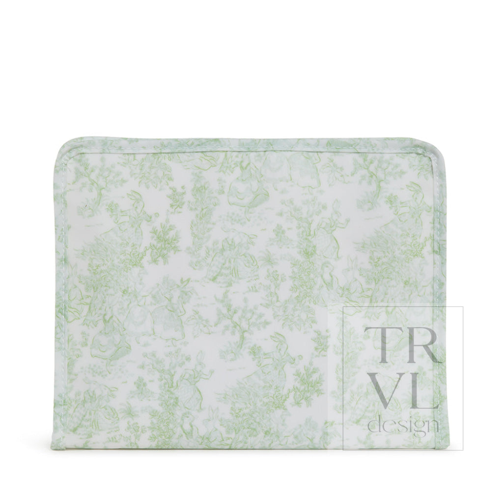 Roadie Large - Bunny Toile Green Zip Pouch *New!