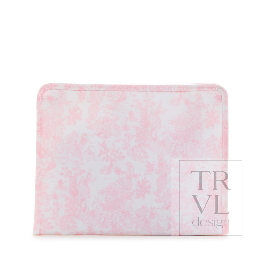 Roadie Large - Bunny Toile Pink Zip Pouch *New!