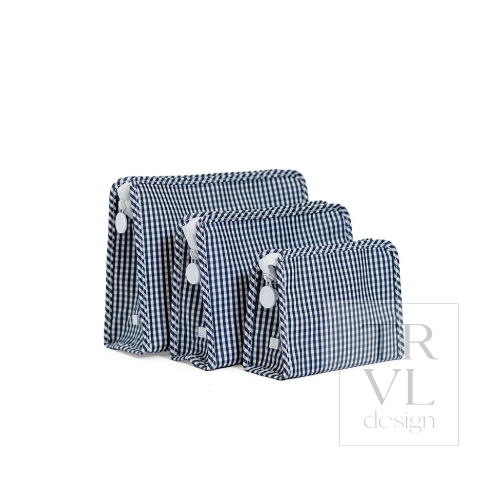 ROADIE LARGE Zip Pouch - GINGHAM NAVY - Travel Pouches