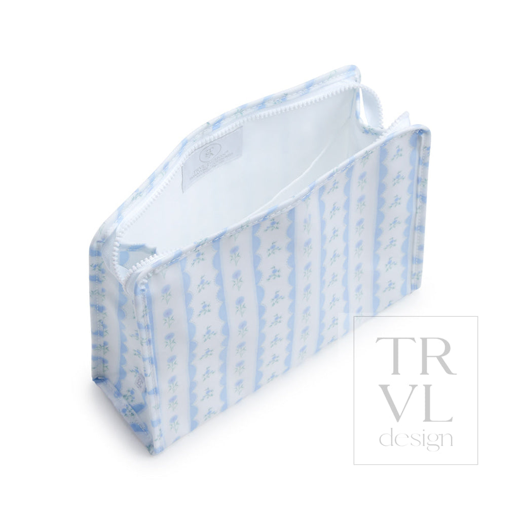 Roadie Large - Ribbon Floral Blue Zip Pouch Travel Pouches