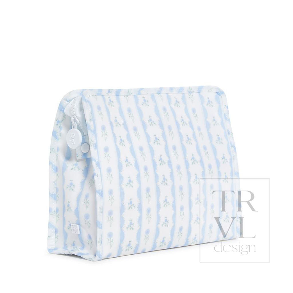 Roadie Large - Ribbon Floral Blue Zip Pouch Travel Pouches