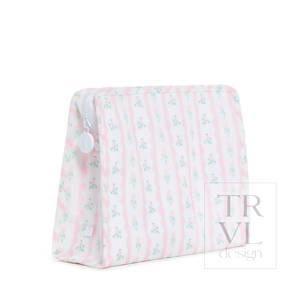 Roadie Large - Ribbon Floral Pink Zip Pouch Travel Pouches