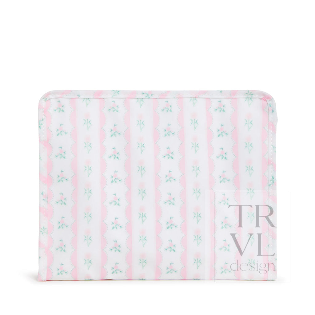 Roadie Large - Ribbon Floral Pink Zip Pouch Travel Pouches