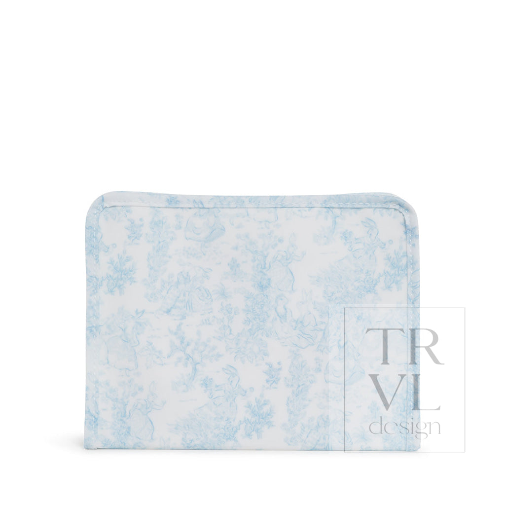 Roadie Medium - Bunny Toile Blue Zip Pouch *New!