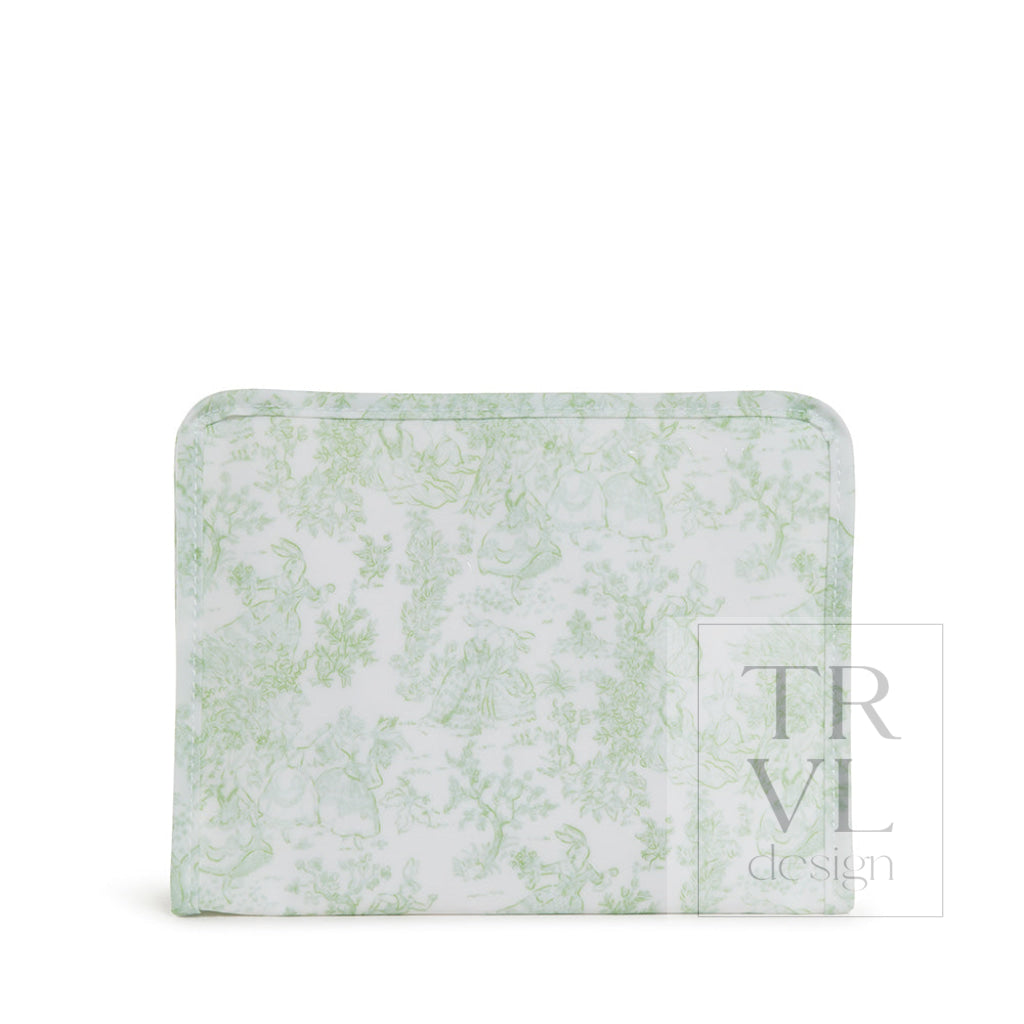 Roadie Medium - Bunny Toile Green Zip Pouch *New!