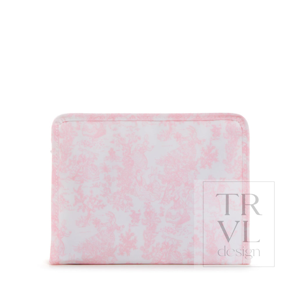 Roadie Medium - Bunny Toile Pink Zip Pouch *New!