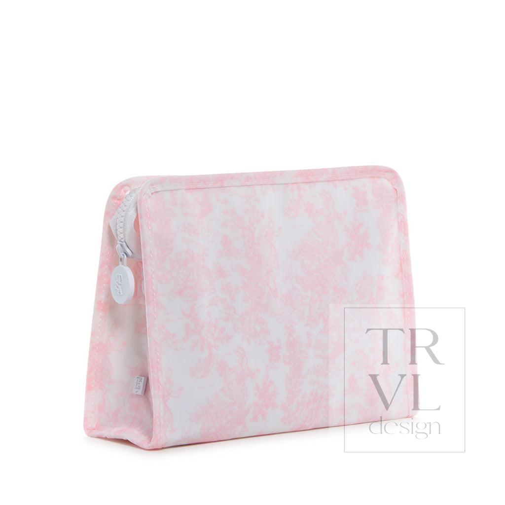 Roadie Medium - Bunny Toile Pink Zip Pouch *New!