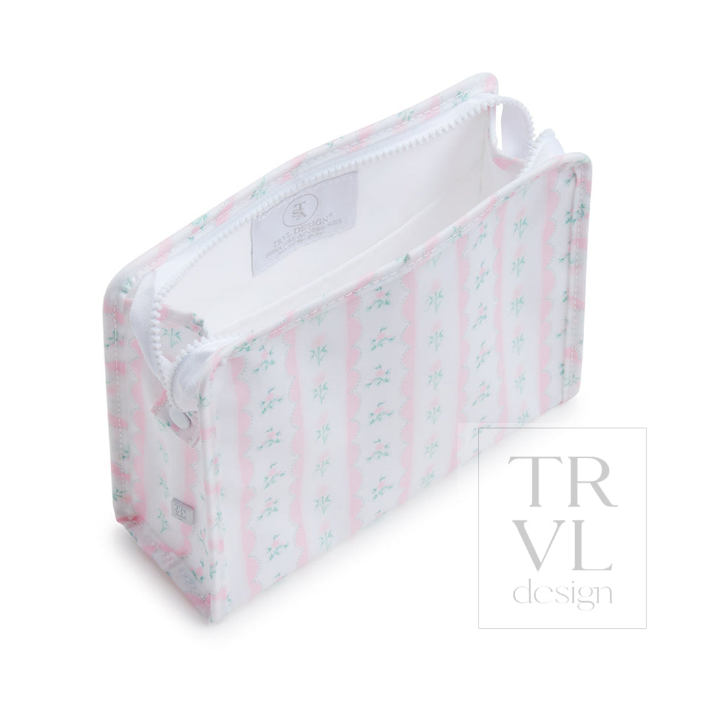 Roadie Medium - Ribbon Floral Blue Zip Pouch Travel Pouches
